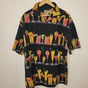Mens Cocktail Martini Button Up Shirt Size XL Short Sleeve